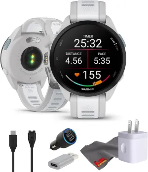 - Mist Gray/Whitestone Garmin Forerunner 165 GPS Running Smartwatch, Fitness single scourge Tracker Smart Watch for Men and Women Bundle with Accessories 