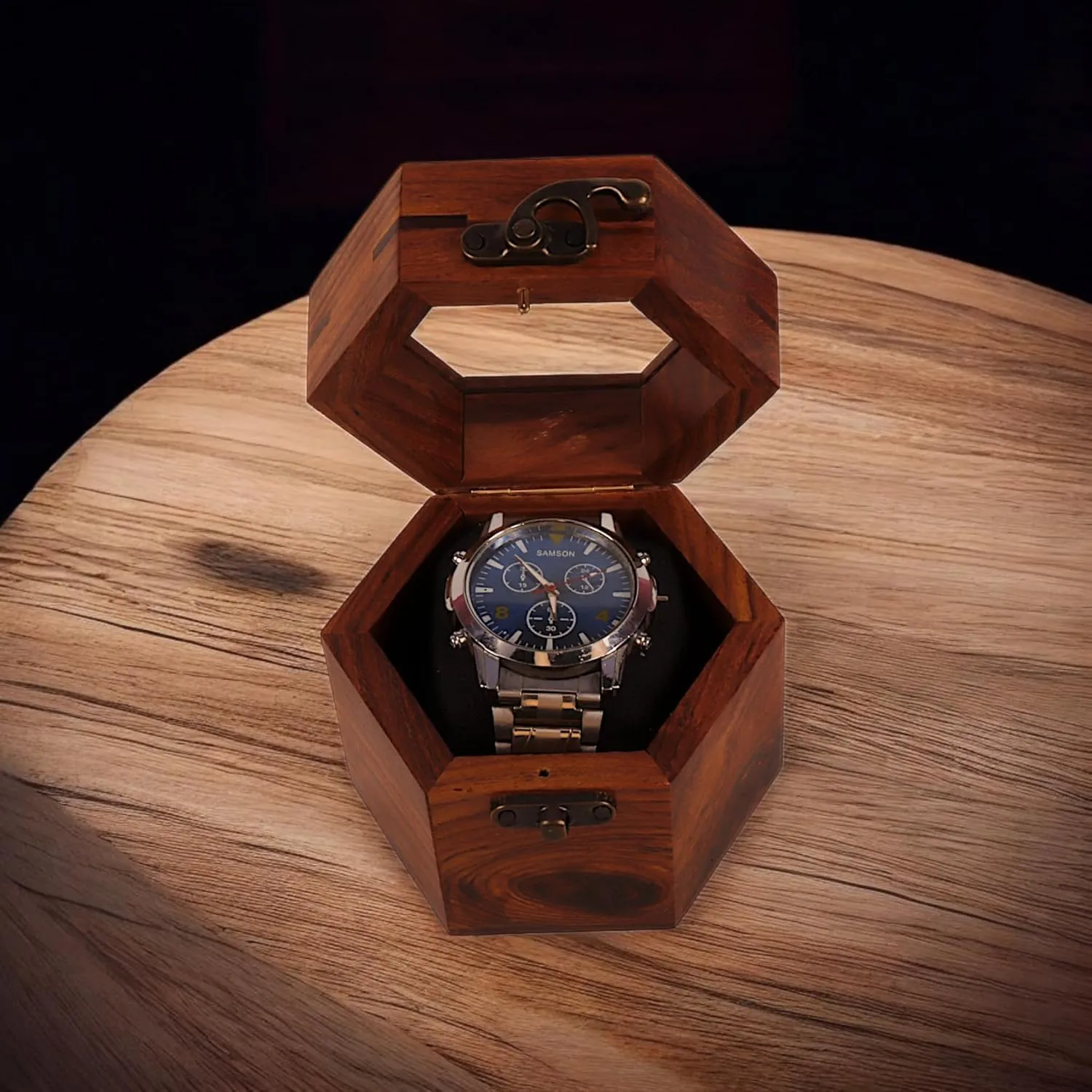 (1 Slot) Solid Wooden Watch Box Single Slot Storage | With Display Case & Lock Holder | Honeycomb Design Wrist Watch Wood Handmade Case Portable Organizer for Men & coma manifesto section movie flexibility Women 