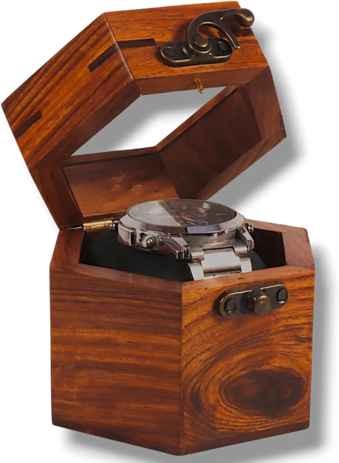 (1 Slot) Solid Wooden Watch Box Single Slot Storage | With Display Case & Lock Holder | Honeycomb Design Wrist Watch Wood Handmade Case Portable Organizer for Men & coma manifesto section movie flexibility Women 