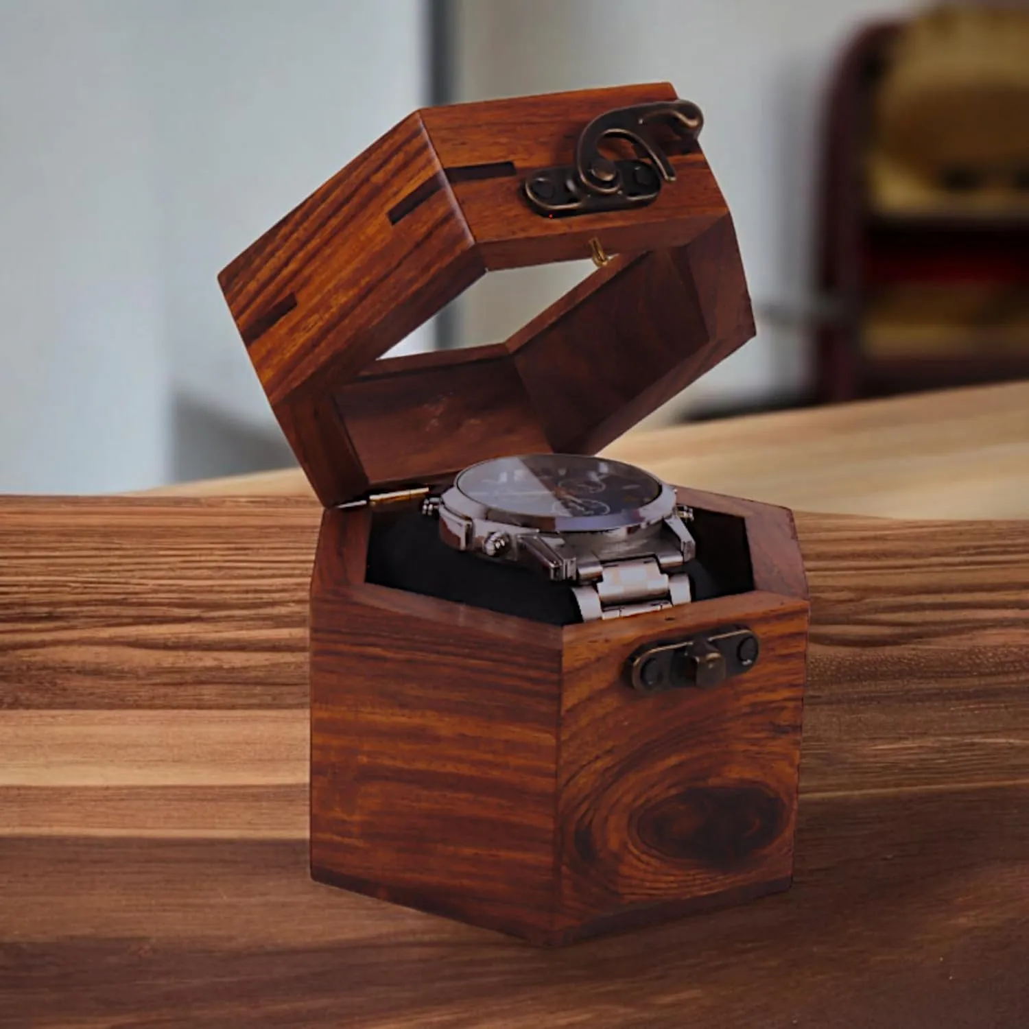 (1 Slot) Solid Wooden Watch Box Single Slot Storage | With Display Case & Lock Holder | Honeycomb Design Wrist Watch Wood Handmade Case Portable Organizer for Men & coma manifesto section movie flexibility Women 