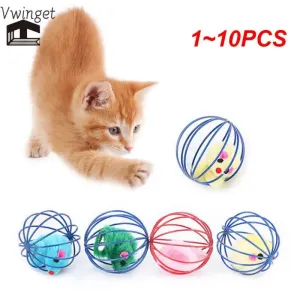1~10PCS Candy-colored Cat Toys With Bell Mouse Cage Toys Plastic Artificial Colorful Cat Teaser Toy Pet Interactive Training