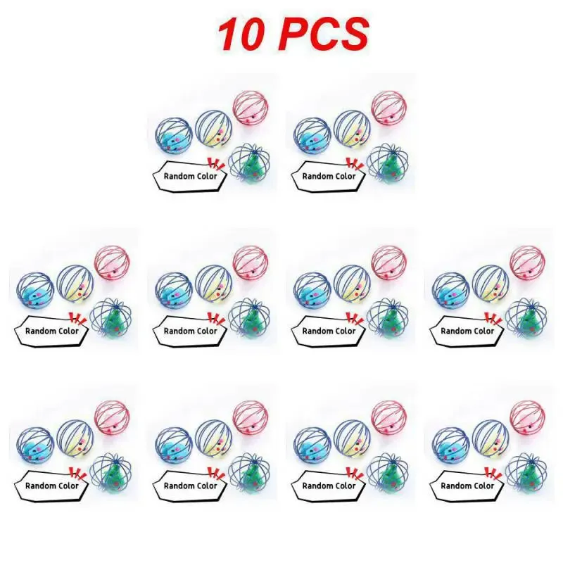 1~10PCS Candy-colored Cat Toys With Bell Mouse Cage Toys Plastic Artificial Colorful Cat Teaser Toy Pet Interactive Training