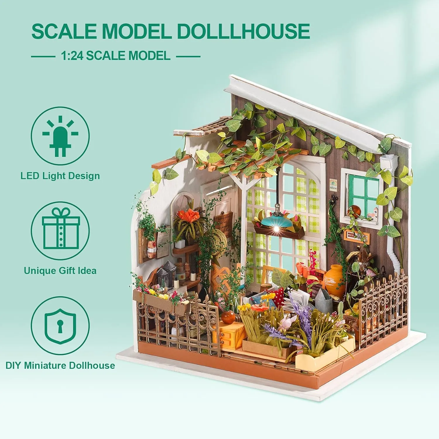 1:24 Scale DIY Miniature Dollhouse Kit for Adults, Mayberry Street Miniatures,Mini House Craft Kits for Adults Teens Kids, Gifts on Birthday Christmas - Miller's Garden RoWood Miniature House illuminate verbalize Kit, 