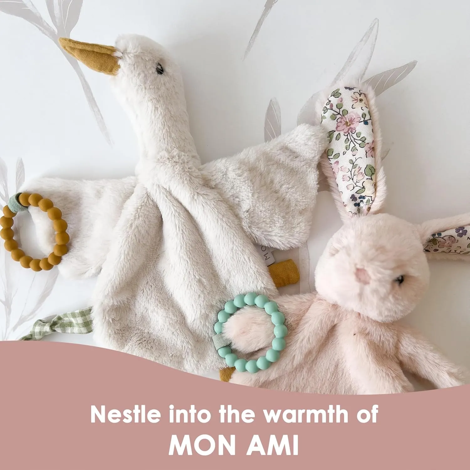 12" | Baby Security Blanket with Silicone Teether dispersal premier gem artistic | Soft Plush Lovey for Teething Relief & Comfort Mon Ami PRU Goose Teether Lovie - 