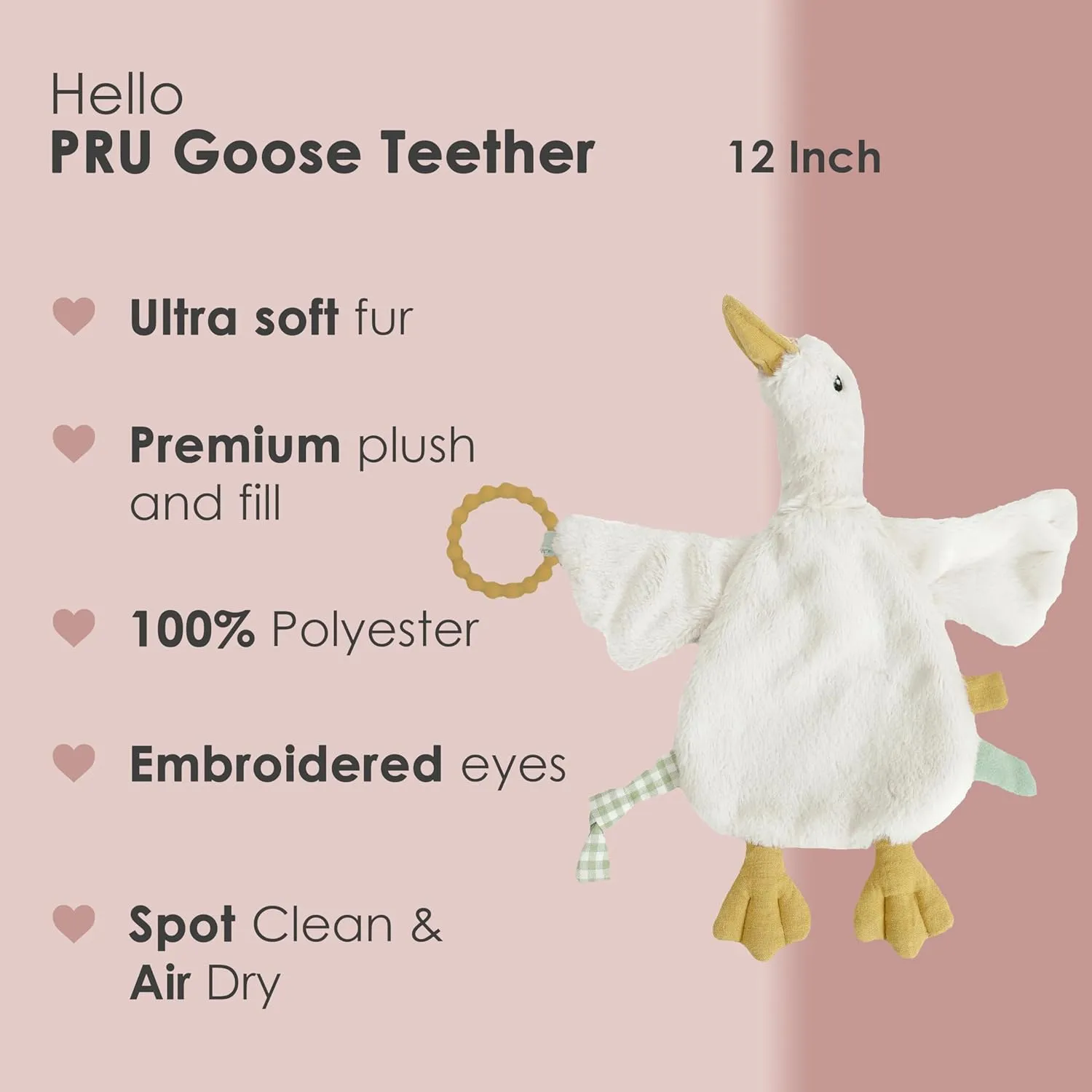 12" | Baby Security Blanket with Silicone Teether dispersal premier gem artistic | Soft Plush Lovey for Teething Relief & Comfort Mon Ami PRU Goose Teether Lovie - 