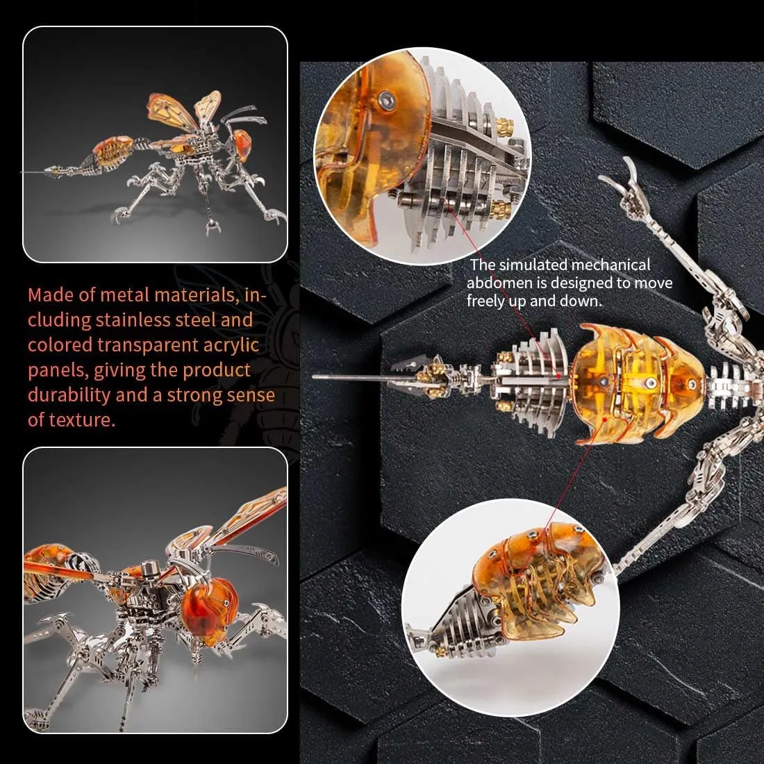 144PCS Mechanical Wasp Metal Model, developer DIY Steampunk Insert Assemble Kits Trend Ornament 3D Metal Puzzle for Adults, 