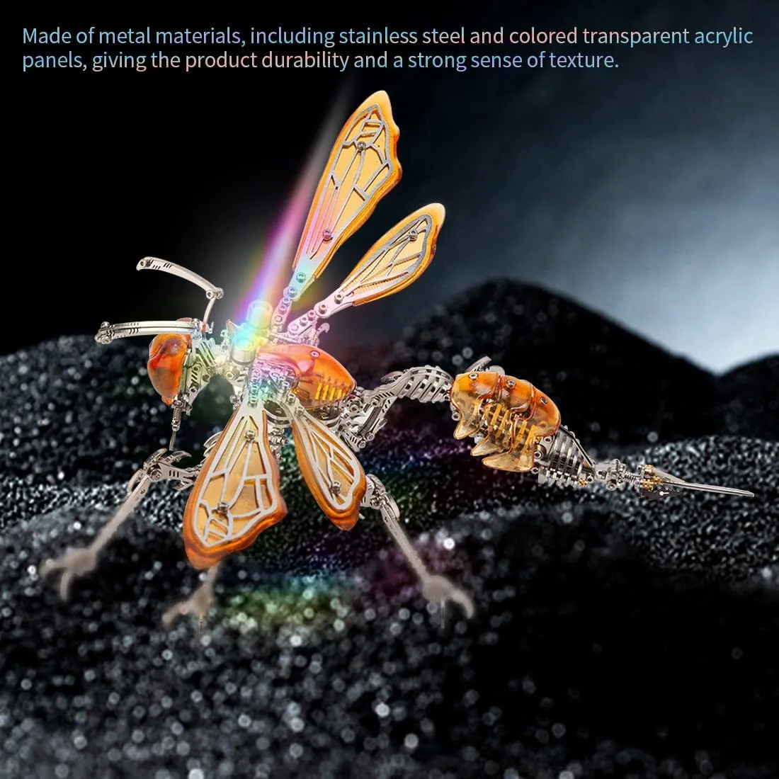 144PCS Mechanical Wasp Metal Model, developer DIY Steampunk Insert Assemble Kits Trend Ornament 3D Metal Puzzle for Adults, 