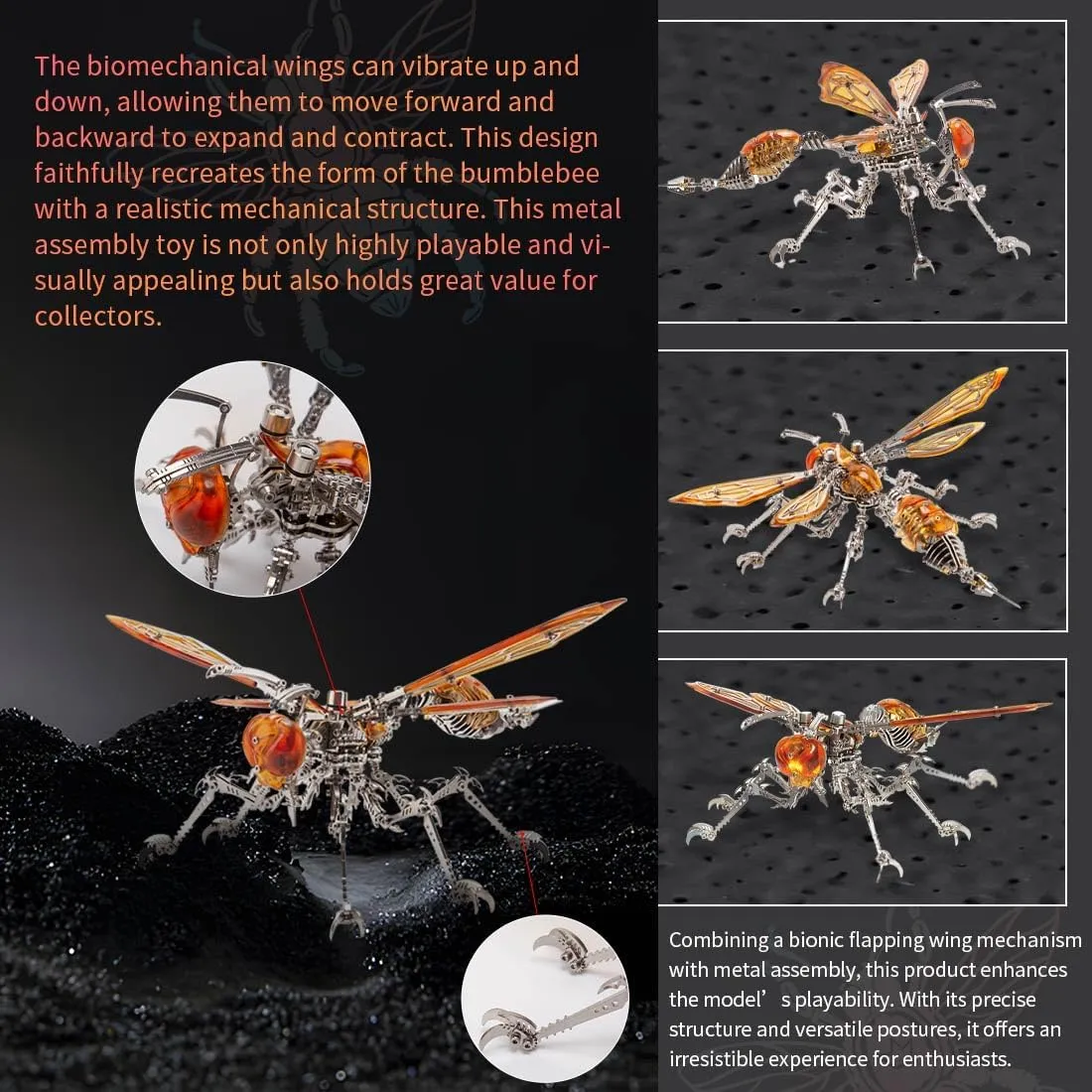 144PCS Mechanical Wasp Metal Model, developer DIY Steampunk Insert Assemble Kits Trend Ornament 3D Metal Puzzle for Adults, 