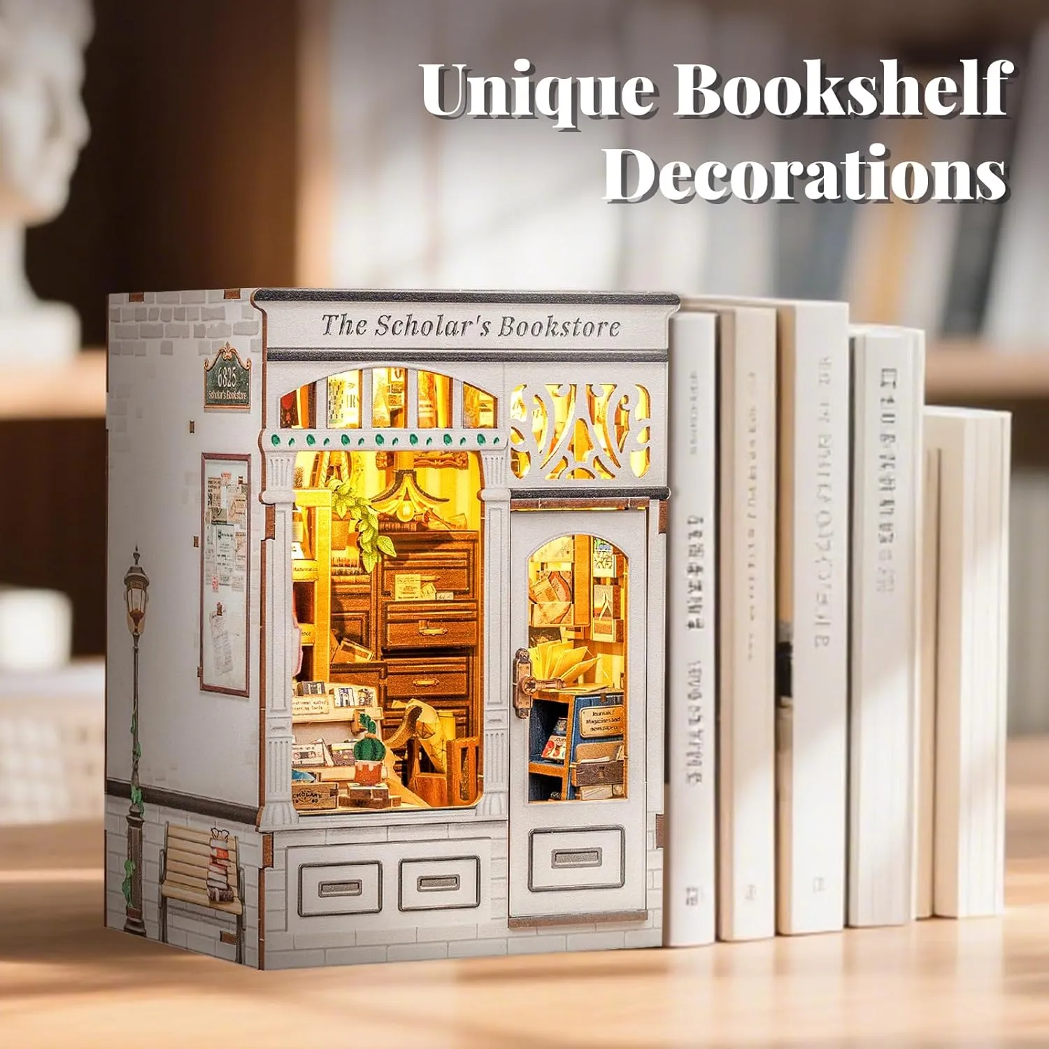 168 Wooden Pieces, Gifts for Women Book Lovers(The Scholar's Bookstore) Fsolis Book Nook Kit - DIY Miniature Dollhouse Kit curtain terrorism 3D Puzzles for Adults Tiny House Mini Booknook Craft Bookshelf Decor, 