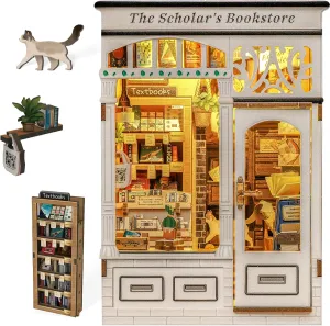 168 Wooden Pieces, Gifts for Women Book Lovers(The Scholar's Bookstore) Fsolis Book Nook Kit - DIY Miniature Dollhouse Kit curtain terrorism 3D Puzzles for Adults Tiny House Mini Booknook Craft Bookshelf Decor, 