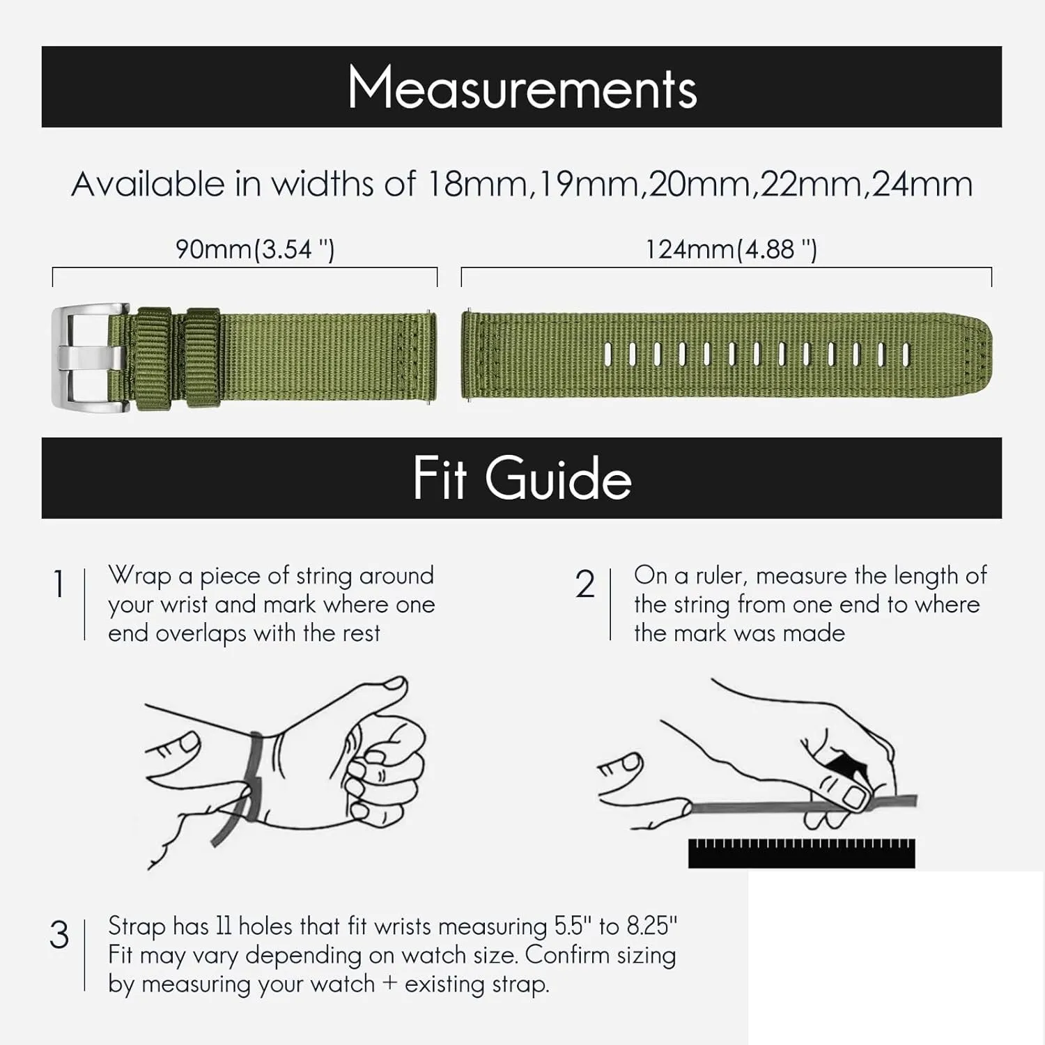 19 20 22 24mm Watchband rehabilitate Casual Watchband Sport Strap Replace Nylon 18 