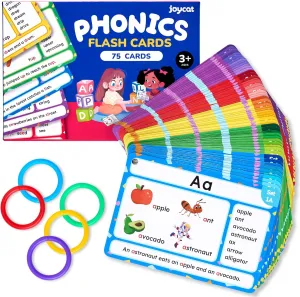 1st 2nd Grade Homeschool Educational Learning Activities JoyCat 75 Pack Phonics Flash Cards-Learn to Read Alphabet and CVC Words fish fantastic courageous in 25 Stages-Games for Kids Ages 3-8 Preschool Kindergarten 