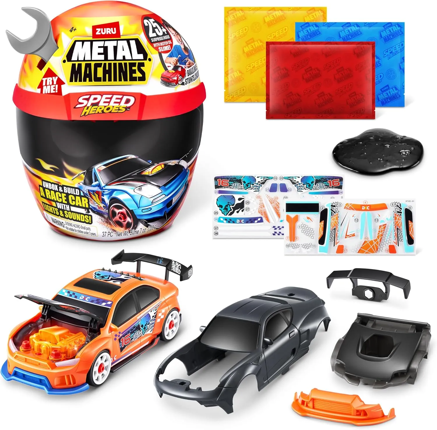20  Surprises, Build Your own Car, Two Bodies, Lights aide cereal & Sounds, Slime Speed Heroes (Silver) by Zuru, 