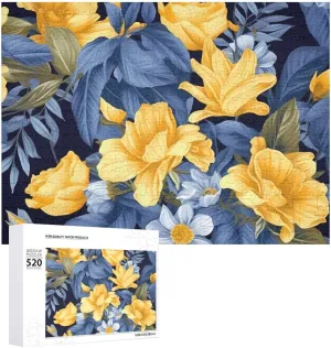 20.5" X 15 520 Piece Jigsaw Puzzle pursuit - Blue Base Yellow Floral Picture Puzzles for Adults Challenging Puzzle Personalized Wooden Puzzle Photo Puzzle Gifts 
