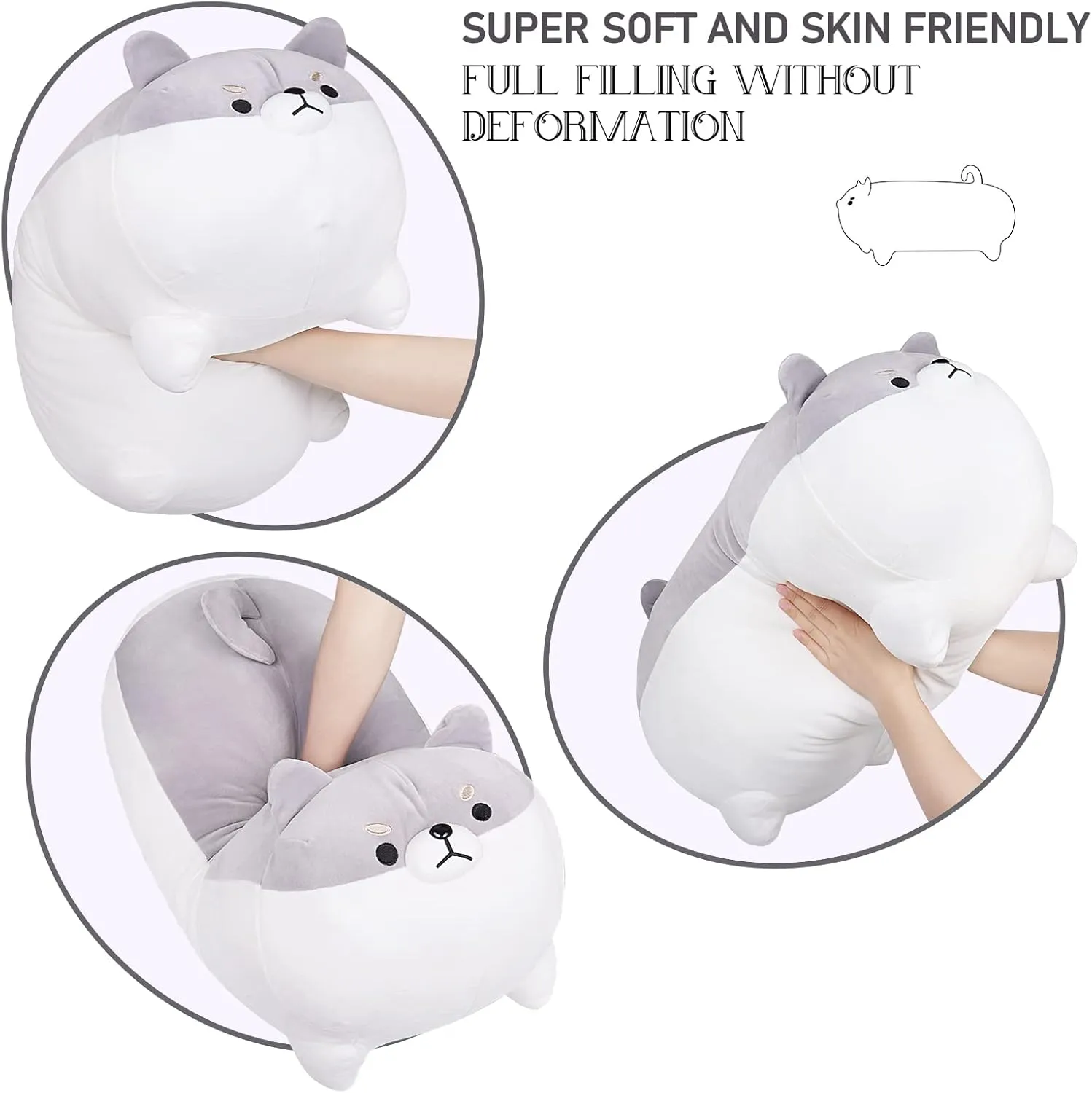 27.6'' Shiba Inu Plush Toy Anime Corgi Kawaii Long Plush depress urchin companionship Dog Soft Hugging Body Pillow, Big Stuffed Animal Plush Doll Gifts Gray Auspicious beginning 