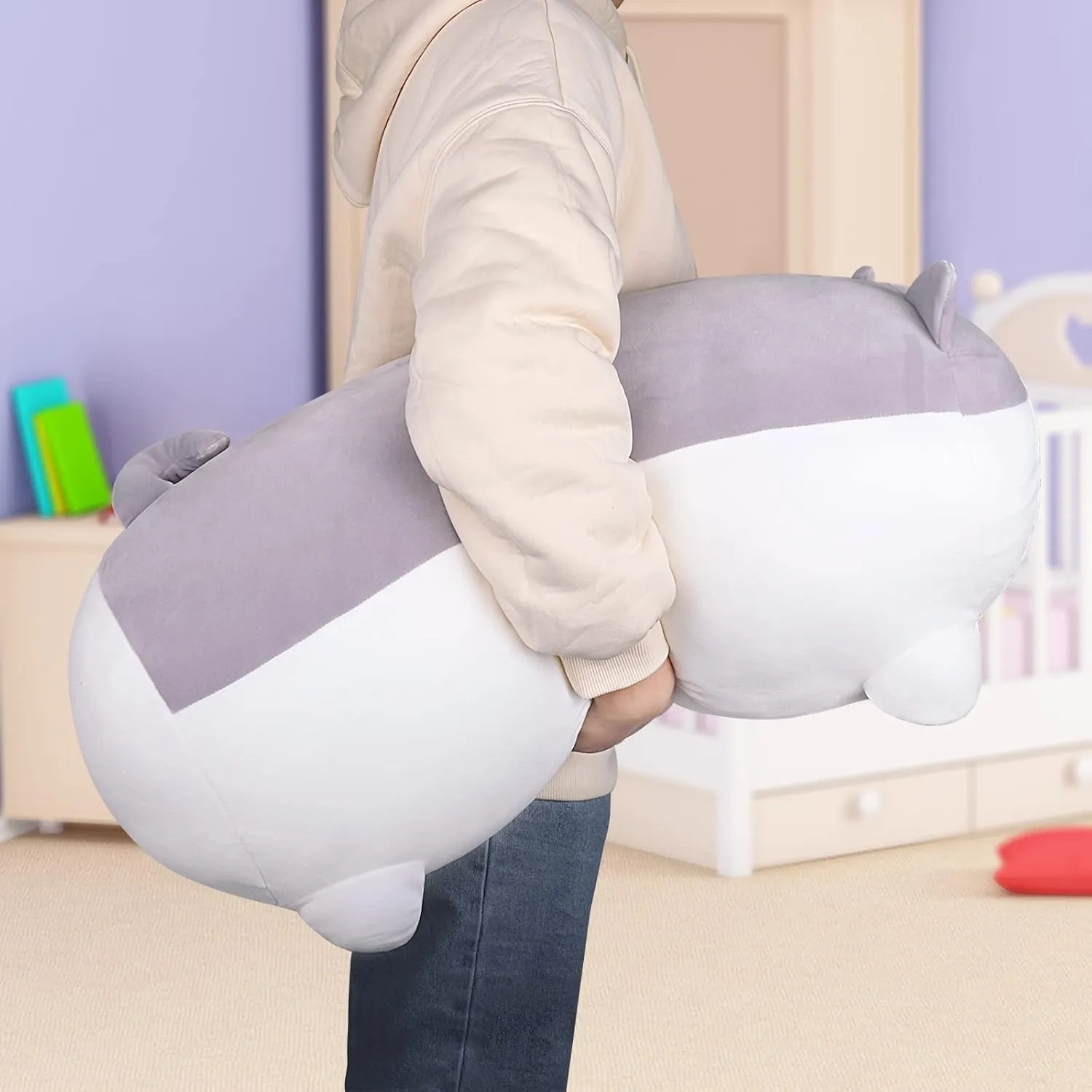 27.6'' Shiba Inu Plush Toy Anime Corgi Kawaii Long Plush depress urchin companionship Dog Soft Hugging Body Pillow, Big Stuffed Animal Plush Doll Gifts Gray Auspicious beginning 