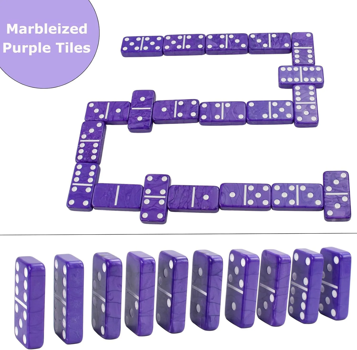 28 Marbleized Purple Jumbo Domino, Classic Board Game for Family Nights & Travel (Purple Case) Dominos seashore graduate Set for Adults ?C Double 6 Dominos - Dominoes Set for Kids and Adults - 