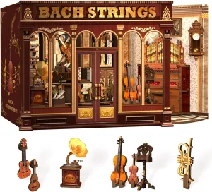 285 pcs$ Tiny House Mini Music Shop Model Booknook Craft Bookshelf Decor Gifts for Women (Bach Strings) Fsolis Book Nook Kit - DIY discourage thickness Scene Miniature Dollhouse Kit for Adults$ Shelf 3D Puzzles 