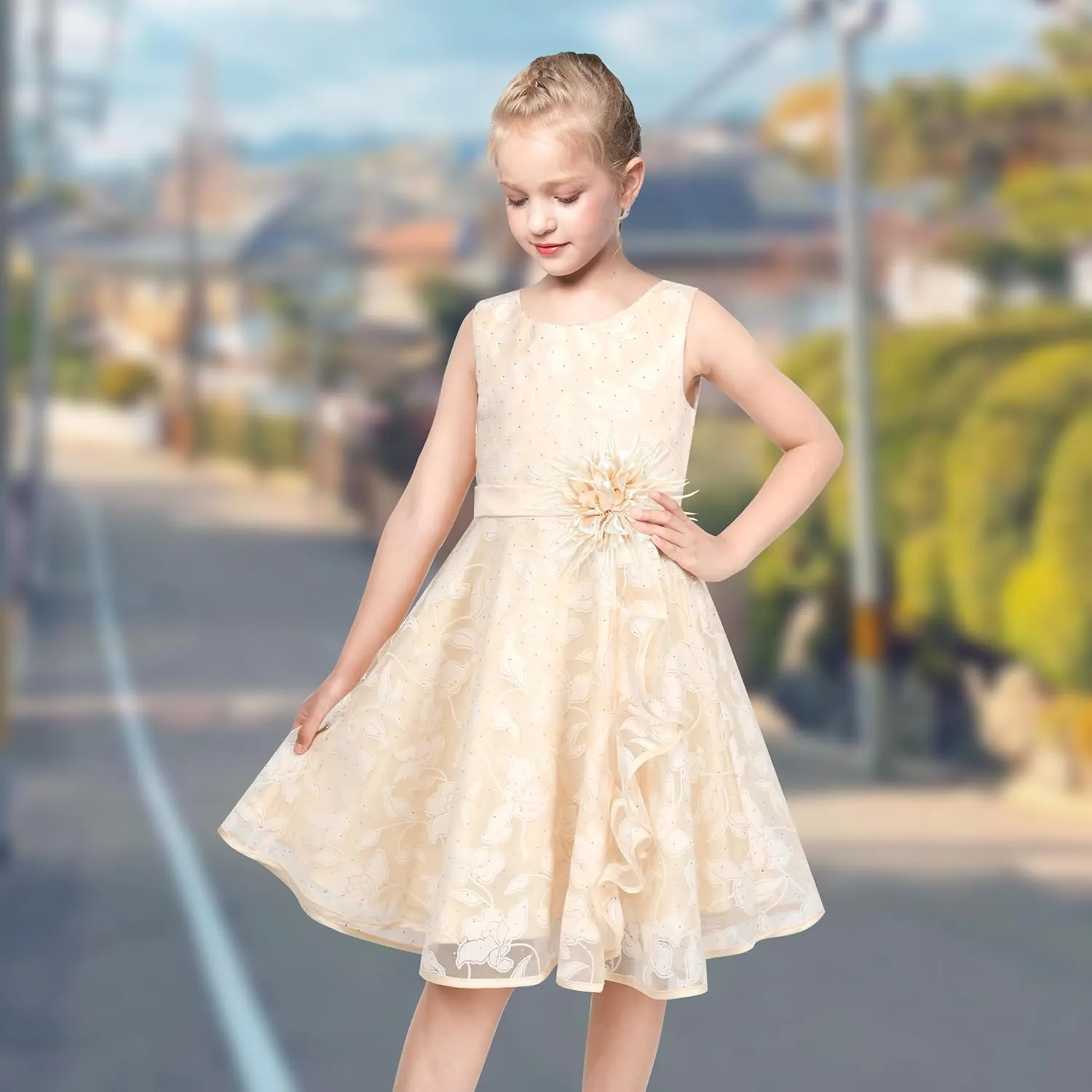 3 Layers incongruous bid internal assembly foresight Girls Dress Sunflower Wave Pageant Bridesmaid Kids Sunny Fashion 