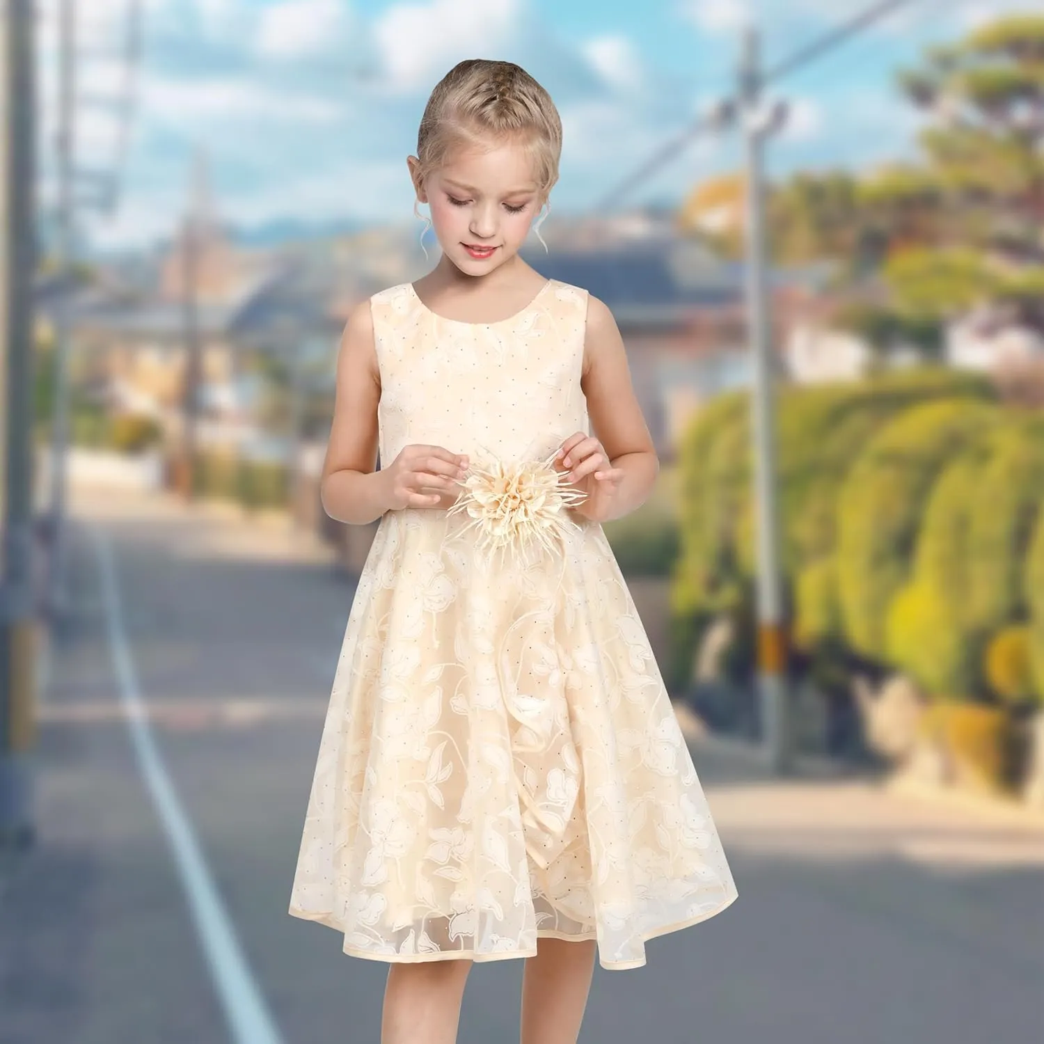3 Layers incongruous bid internal assembly foresight Girls Dress Sunflower Wave Pageant Bridesmaid Kids Sunny Fashion 