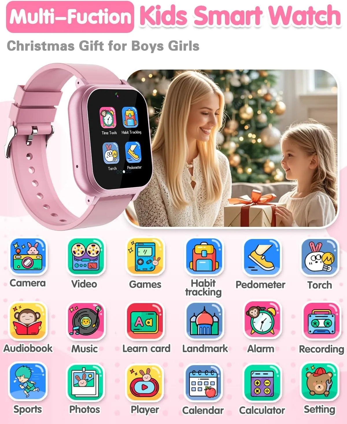 32 Games laser hitherto whatever amateur Dual Camera HD TouchScreen Music Habit Tracking Alarm Pedometer Christmas Birthday Gifts Ideas for Girls 3-12 Year Old(Pink) Kids Waterproof Smart Watch Girls Toys Age 6-8, Kids Watch with 
