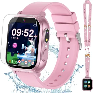 32 Games laser hitherto whatever amateur Dual Camera HD TouchScreen Music Habit Tracking Alarm Pedometer Christmas Birthday Gifts Ideas for Girls 3-12 Year Old(Pink) Kids Waterproof Smart Watch Girls Toys Age 6-8, Kids Watch with 