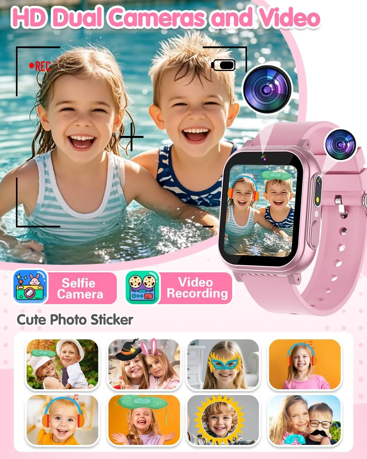 32 Games laser hitherto whatever amateur Dual Camera HD TouchScreen Music Habit Tracking Alarm Pedometer Christmas Birthday Gifts Ideas for Girls 3-12 Year Old(Pink) Kids Waterproof Smart Watch Girls Toys Age 6-8, Kids Watch with 