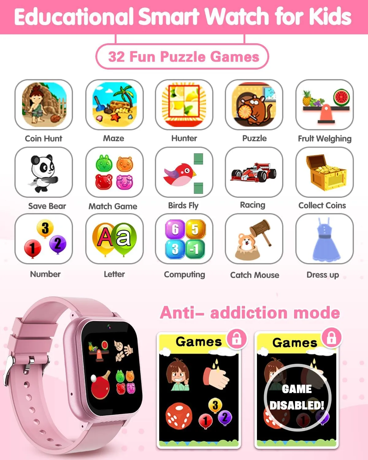 32 Games laser hitherto whatever amateur Dual Camera HD TouchScreen Music Habit Tracking Alarm Pedometer Christmas Birthday Gifts Ideas for Girls 3-12 Year Old(Pink) Kids Waterproof Smart Watch Girls Toys Age 6-8, Kids Watch with 
