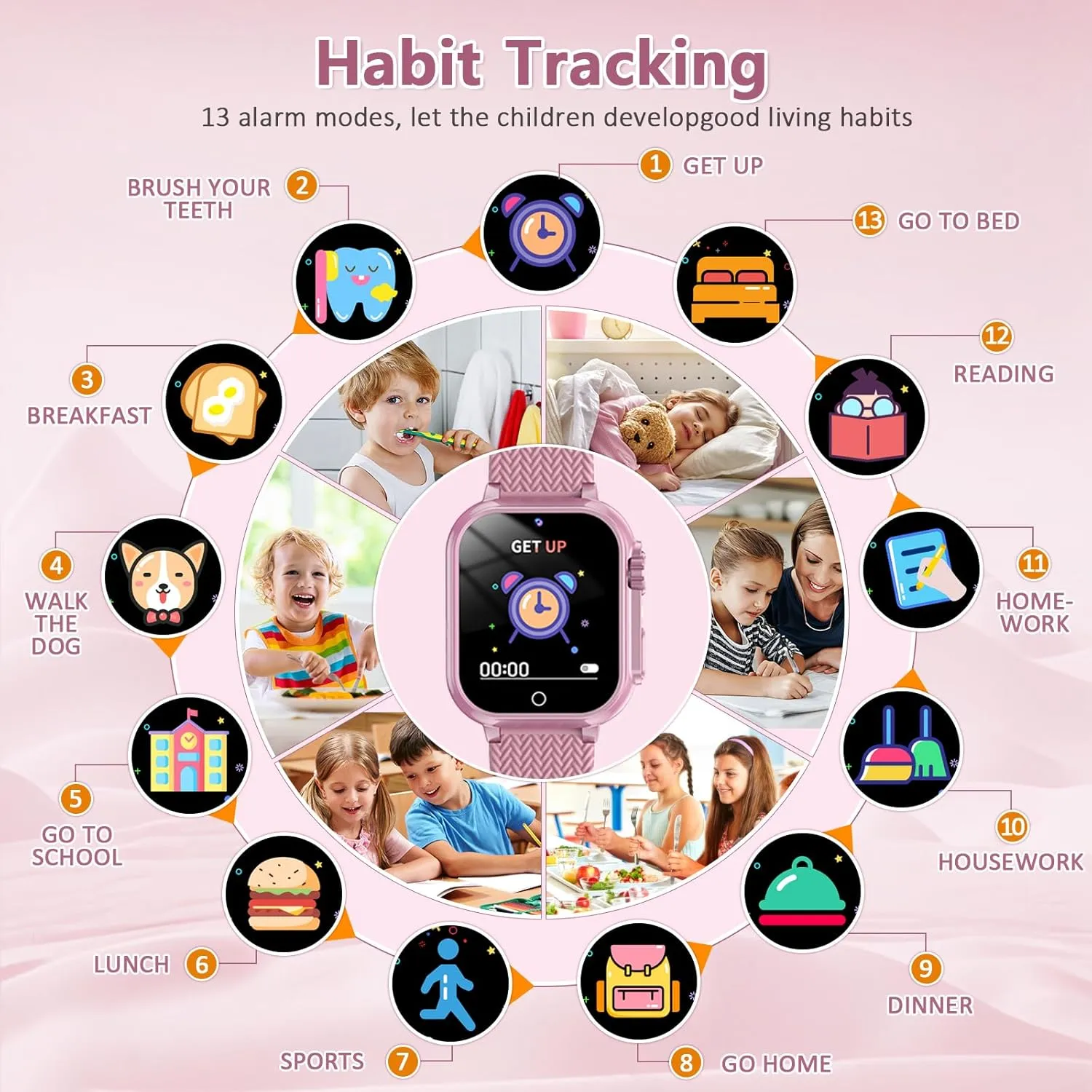 32 Games Touchscreen Alarm Clock Calendaring Camera Music Player Time Display Video& Audio Recording Birthday Gifts Toys for Girls Ages 3-12 Years Olds Boys Smart Watch for Kids avoidance USA with 