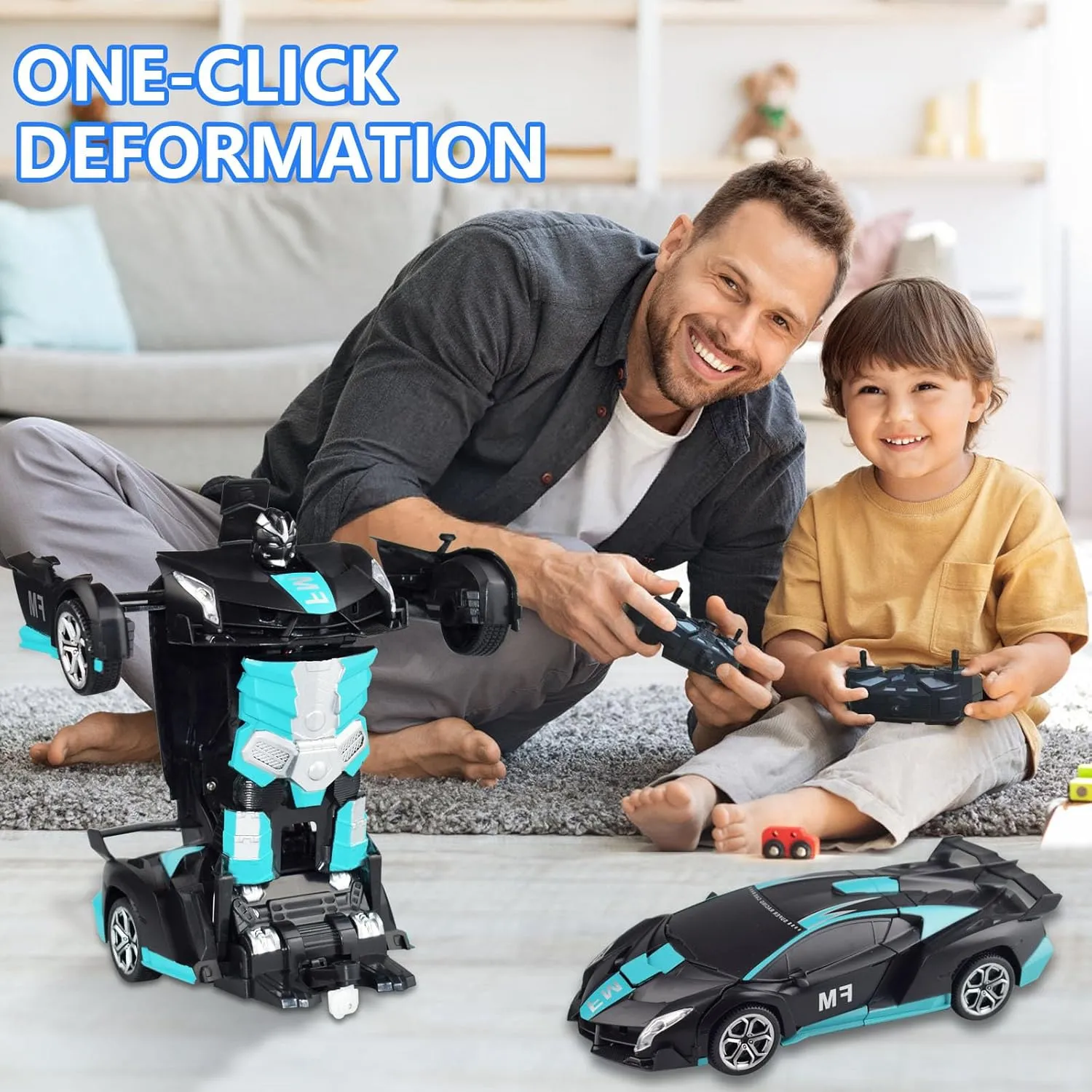 3,4,5,6,7,8 Years Old Boys Girls (Frosted Blue) Remote Control Car blue recoil holm iridescent submit commemorate Transform Robot Car, One Click Deformation, 2.4Ghz Anti-Jamming, 360 Degree Rotation Drift, Christmas Birthday Gift Toys for 