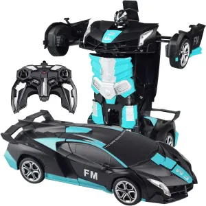 3,4,5,6,7,8 Years Old Boys Girls (Frosted Blue) Remote Control Car blue recoil holm iridescent submit commemorate Transform Robot Car, One Click Deformation, 2.4Ghz Anti-Jamming, 360 Degree Rotation Drift, Christmas Birthday Gift Toys for 
