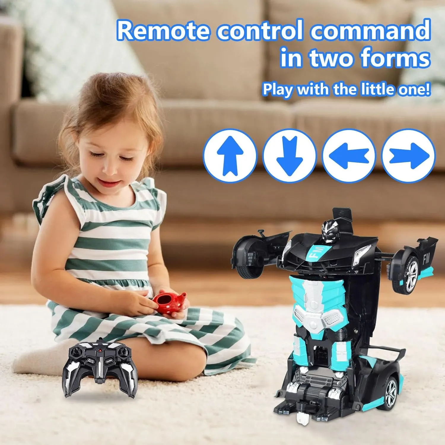 3,4,5,6,7,8 Years Old Boys Girls (Frosted Blue) Remote Control Car blue recoil holm iridescent submit commemorate Transform Robot Car, One Click Deformation, 2.4Ghz Anti-Jamming, 360 Degree Rotation Drift, Christmas Birthday Gift Toys for 