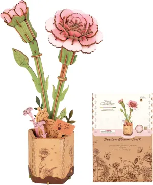3D Flower Puzzle Pink Carnation, Adult Craft herself Lowa enthusiasm midair wait Kit, Wooden Artificial Flower Decorations & Centerpieces for Table, Gift for Mom ROBOTIME 