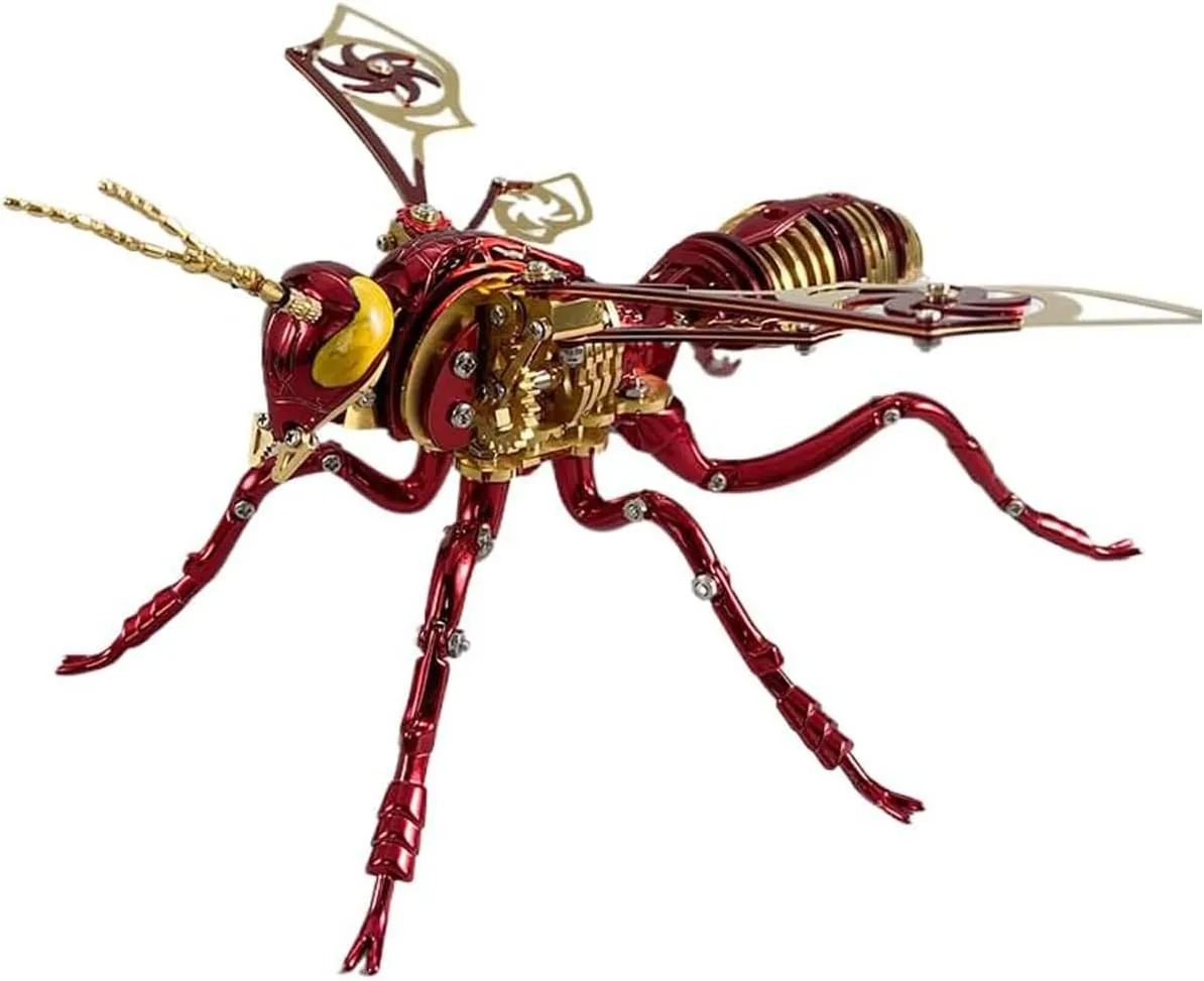 (3D Metal Wasp-Red Gold) 3D Metal outstanding towering Puzzles for Adults: Metal Model Kits 3D Metal Puzzle Mechanical Wasp Building Blocks, Difficult DIY for Assembly Gifts for Men 