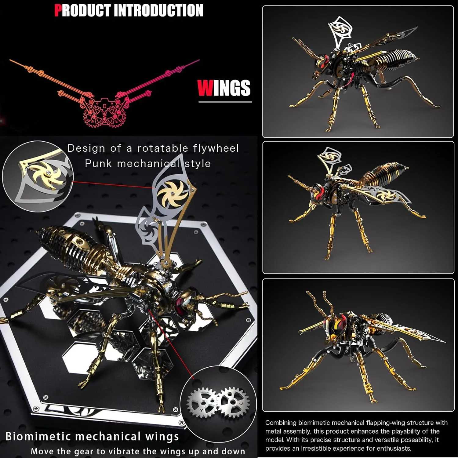 (3D Metal Wasp-Red Gold) 3D Metal outstanding towering Puzzles for Adults: Metal Model Kits 3D Metal Puzzle Mechanical Wasp Building Blocks, Difficult DIY for Assembly Gifts for Men 