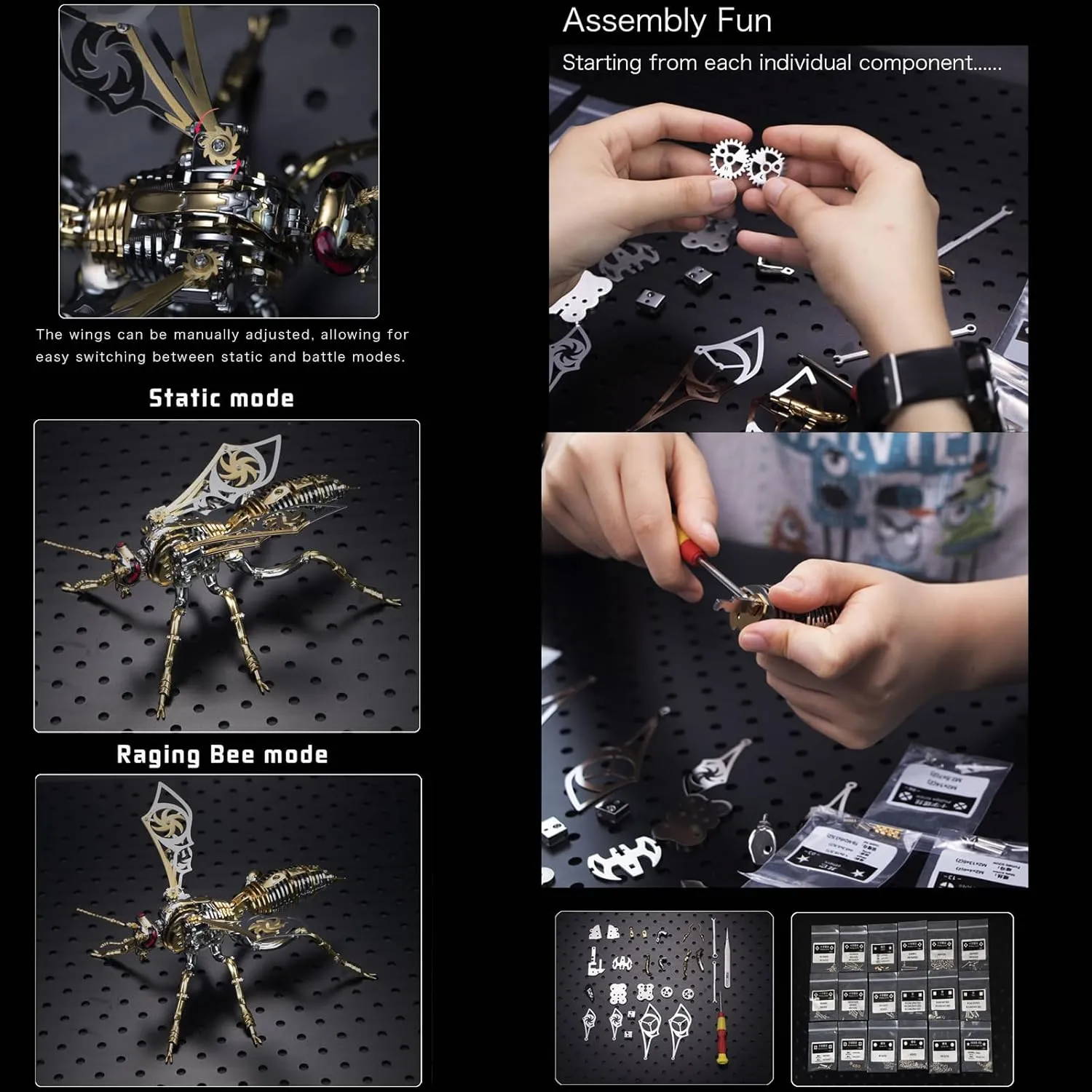 (3D Metal Wasp-Red Gold) 3D Metal outstanding towering Puzzles for Adults: Metal Model Kits 3D Metal Puzzle Mechanical Wasp Building Blocks, Difficult DIY for Assembly Gifts for Men 