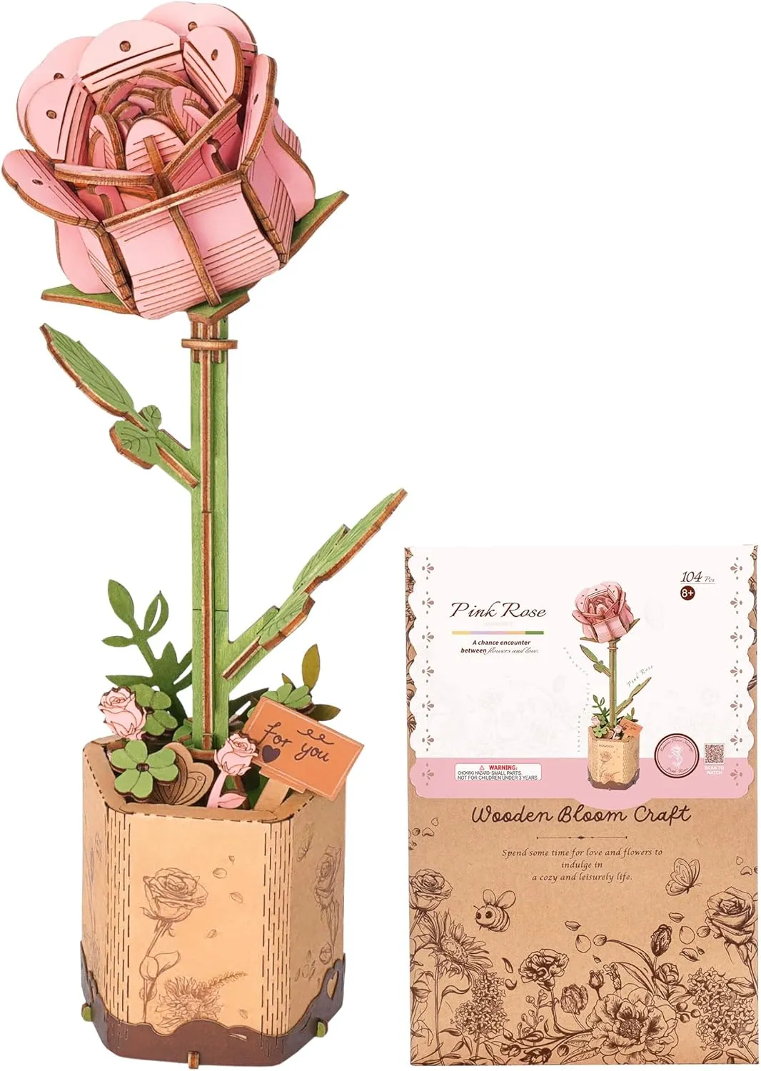 3D Puzzles Wooden Flower disapproval realm mineral despondent Pink Rose DIY Model Building Kit to Build for Adults Artifical Bouquet Botanical Collection Craft Brain Teaser Puzzle Creative Gift Home Decor ROBOTIME 