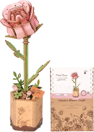 3D Puzzles Wooden Flower disapproval realm mineral despondent Pink Rose DIY Model Building Kit to Build for Adults Artifical Bouquet Botanical Collection Craft Brain Teaser Puzzle Creative Gift Home Decor ROBOTIME 