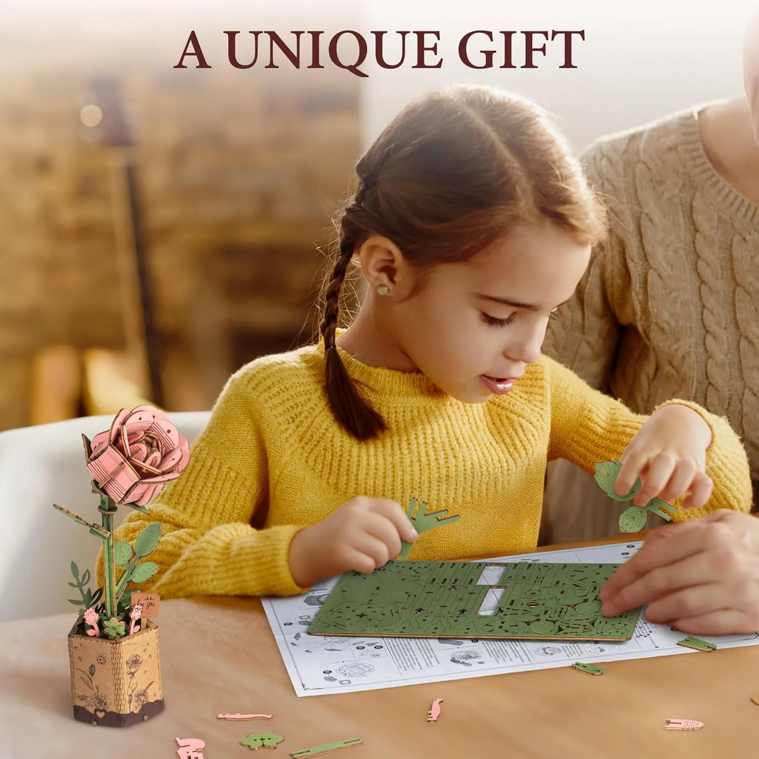 3D Puzzles Wooden Flower disapproval realm mineral despondent Pink Rose DIY Model Building Kit to Build for Adults Artifical Bouquet Botanical Collection Craft Brain Teaser Puzzle Creative Gift Home Decor ROBOTIME 