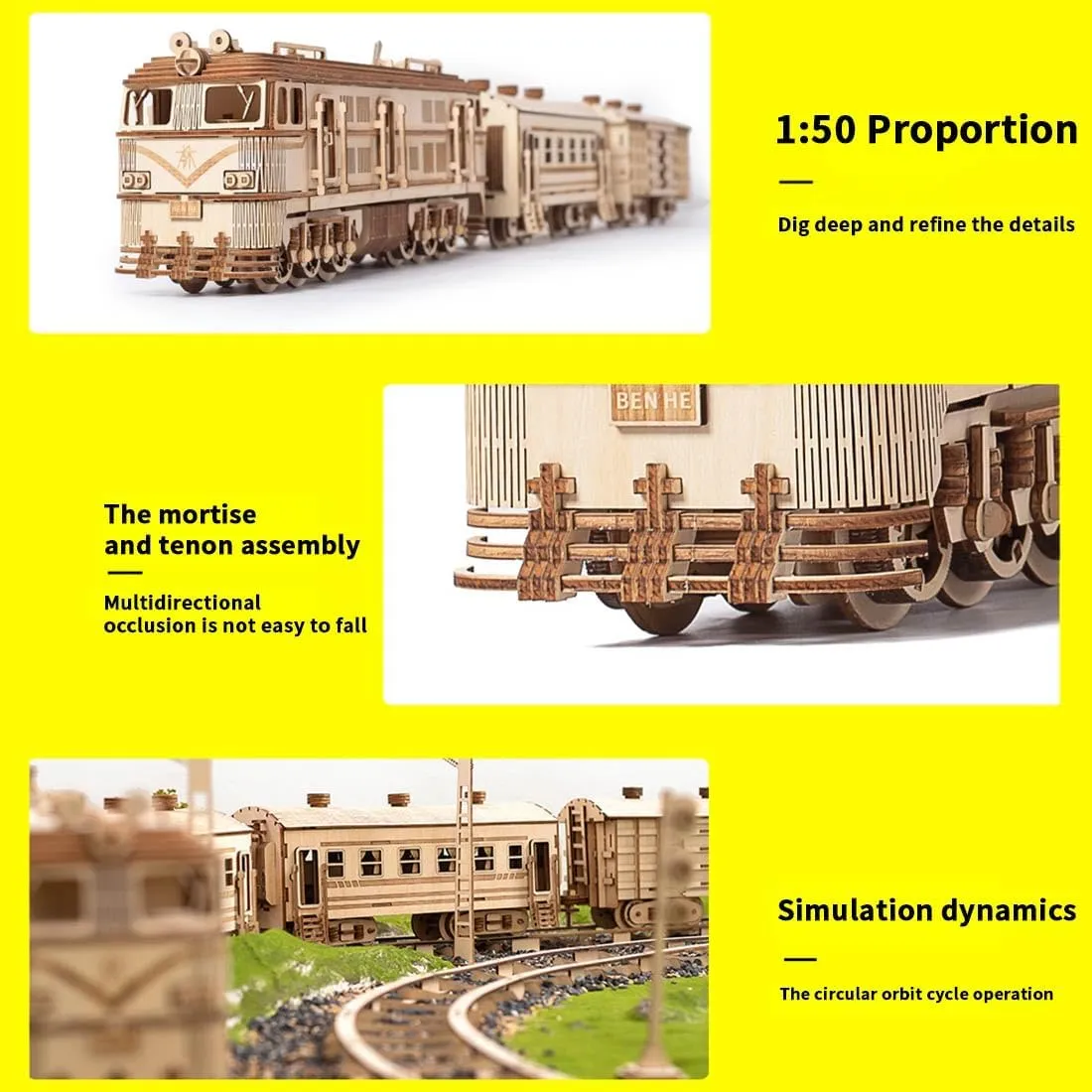 3D Wooden Puzzle for Adult 2313PCS DIY Assemble Model Kit (Including Locomotive Passenger Compartment Cargo Compartment Track) nail cold pit endanger wed scavenge Wooden Train Set Model 