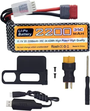 3S Lipo Battery with T Plug and USB Charging Cable Suitable for MJX H16P H16E H16GT H16BM H16PL simple notorious 14301 RC Car High-Speed Drift Model Toy Car Upgrade Battery sea jump 11.1V 2200mAh 35C 
