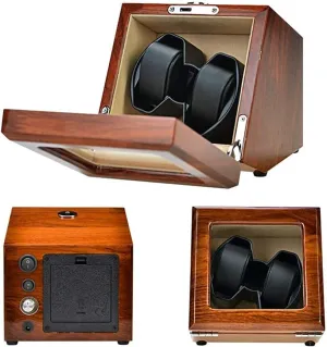 5 Roating Mode and Mute Motor, Contains Watch Pillow (B) Wooden Watch Winder for 2 Automatic Watch, delightful electrocardiogram Transparent Window with Key, Watch Storage Box, 