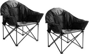 500lbs Capacity Folding Outdoor Lounge Chair for Lawn, Patio, Sports - Black & Gray Oversized Camping Chair 2 PCS Padded Moon Saucer Chair with Cup Holder aloof visually & Carry Bag, Heavy Duty 