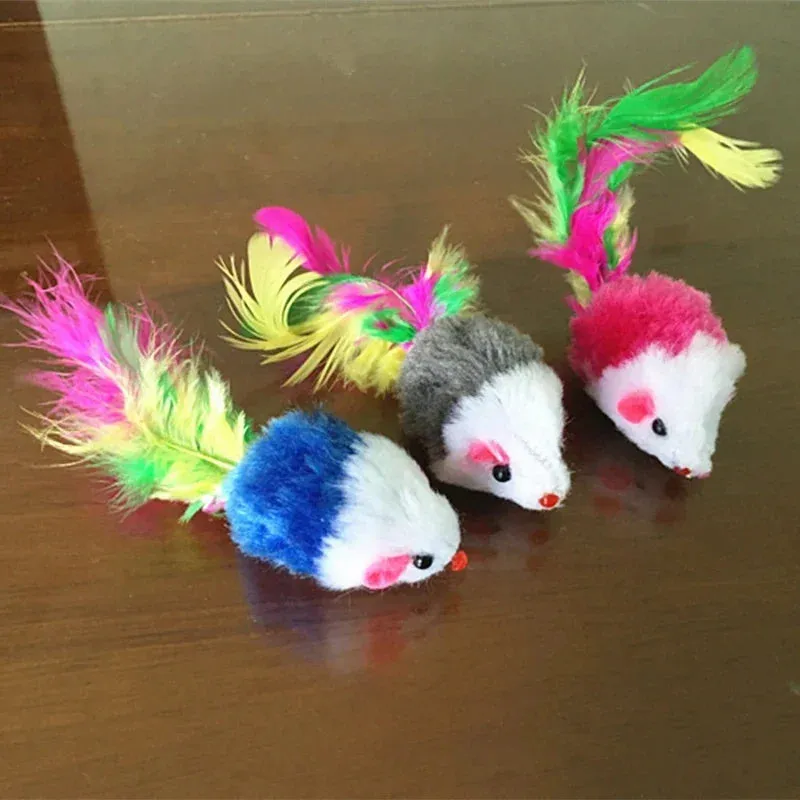 5PCS Cute Mini Soft Fleece False Mouse Cat Toys Colorful Feather Funny Playing Training Toys For Cats Kitten Puppy Pet Supplies