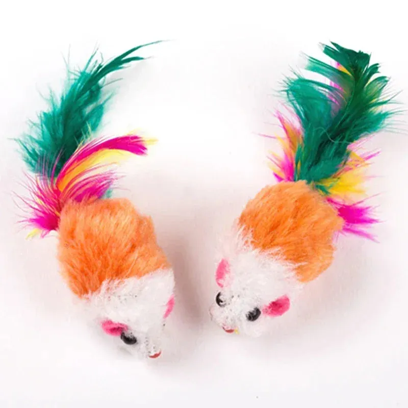 5PCS Cute Mini Soft Fleece False Mouse Cat Toys Colorful Feather Funny Playing Training Toys For Cats Kitten Puppy Pet Supplies