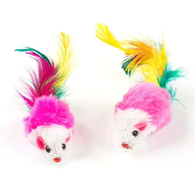 5PCS Cute Mini Soft Fleece False Mouse Cat Toys Colorful Feather Funny Playing Training Toys For Cats Kitten Puppy Pet Supplies
