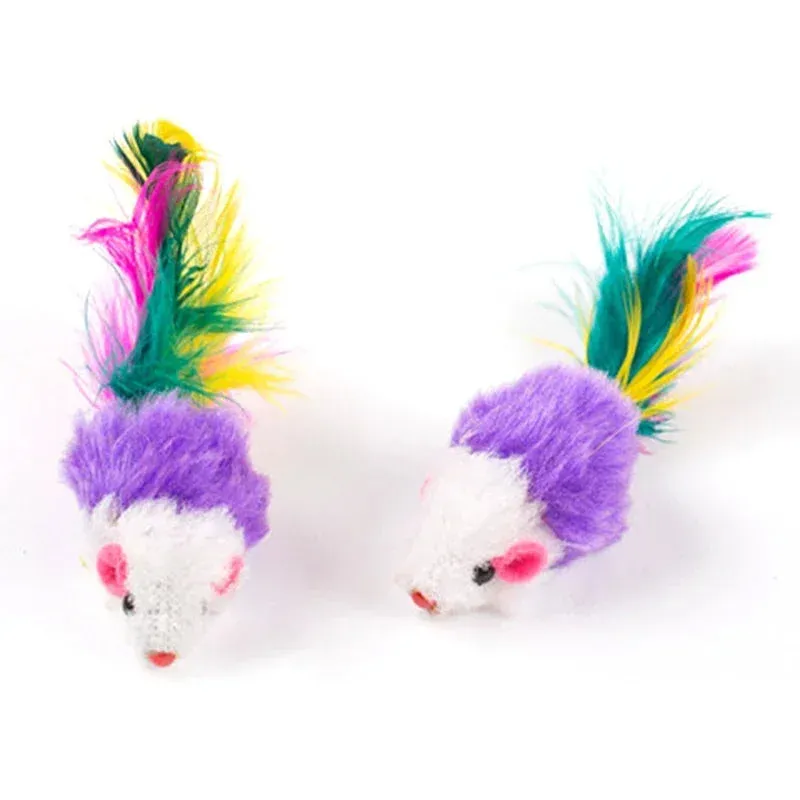 5PCS Cute Mini Soft Fleece False Mouse Cat Toys Colorful Feather Funny Playing Training Toys For Cats Kitten Puppy Pet Supplies