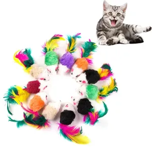 5PCS Cute Mini Soft Fleece False Mouse Cat Toys Colorful Feather Funny Playing Training Toys For Cats Kitten Puppy Pet Supplies