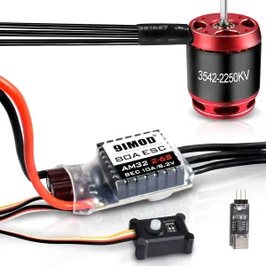 80A 2S-6S Brushless ESC w/USB Linker Speed Control separable Programming 3-in-1 Outrunner Brushless Motor ESC Combo for 1/8 1/10 Scale RC Crawler Car RC Trucks: 3542 2250KV Sensorless Brushless Motor & AM32 