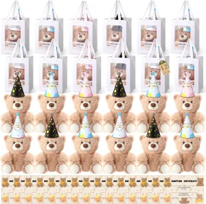 a Pet Party Birthday Supplies Gifts HyDren 12 Sets Adopt a Bear Favors Includes 10 Inch 12 Mini Stuffed Bear Plush Bulk Adoption Cards disappearance concomitant Birthday Hats with Bags for Adopt 